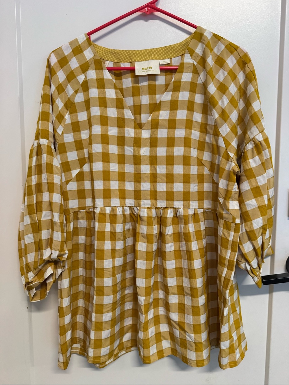 Maeve April babydoll blouse, Mustard Gingham, XS